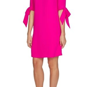 CeCe Hot Pink Shift Dress ¾ Sleeve Tie Round Neck Knee Length Size 16W